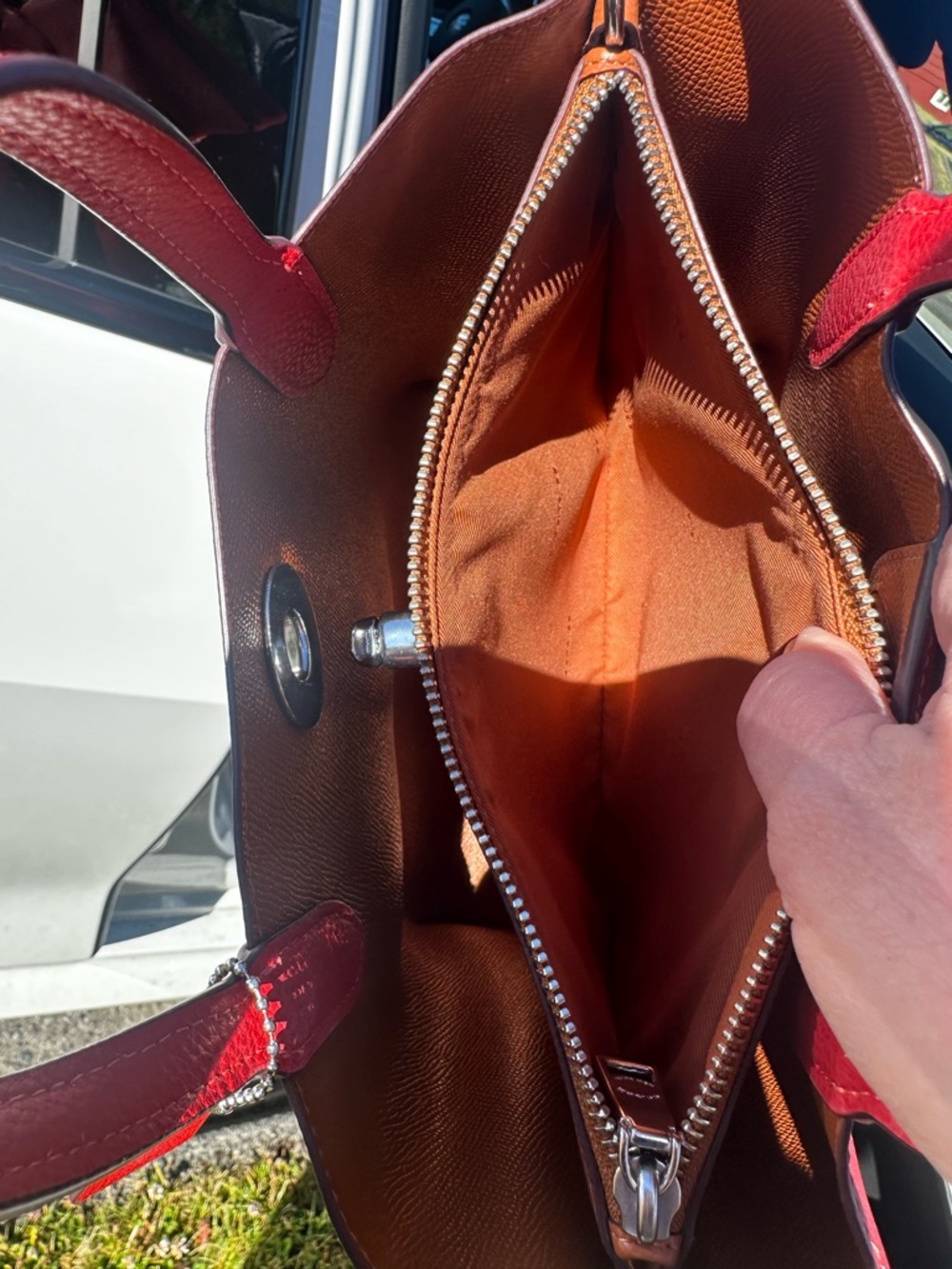 Coach Red Pebbled Leather Tote with Shoulder Strap MINI - Picture 14 of 16